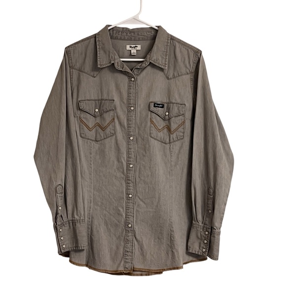 Wrangler Retro Denim Western Snap Shirt Women’s Large Pearl Snaps - Picture 4 of 8